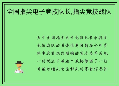 全国指尖电子竞技队长,指尖竞技战队